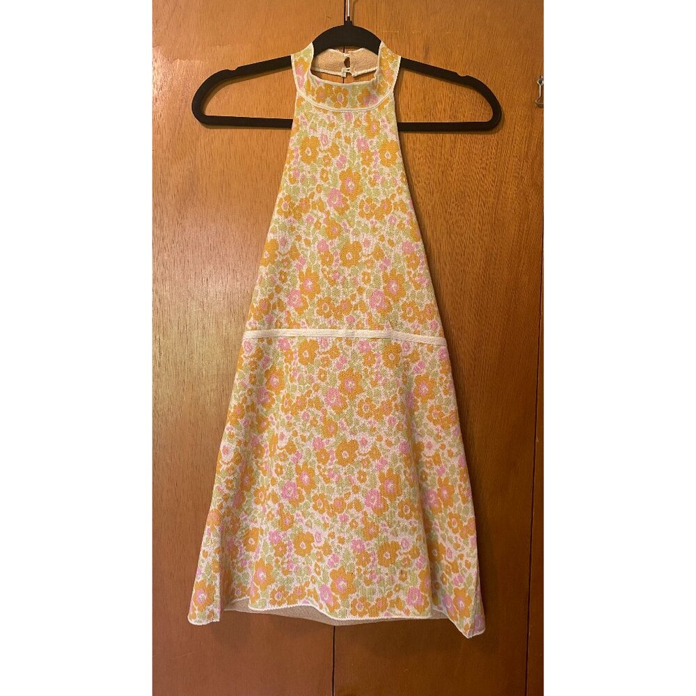 ZARA FLOWER PATTERNED FLORAL 70S HALTER DRESS, LIKE NEW, Size: XS